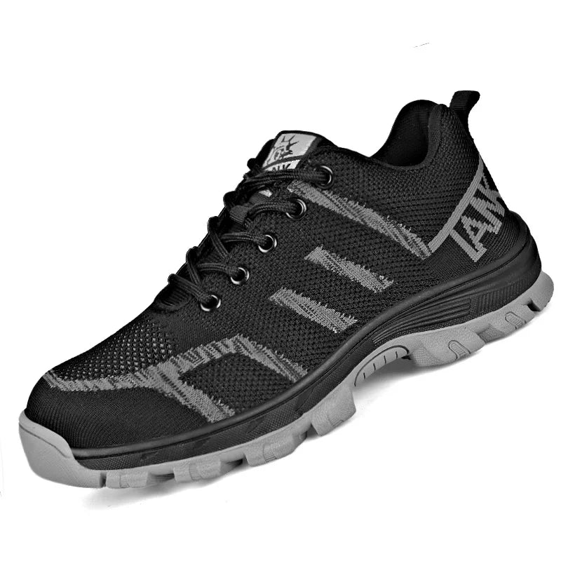 Men's Knit Safety Shoes, Solid Soles, Breathable, Steel Toe, Anti-smash, Puncture-Proof Protective Shoes