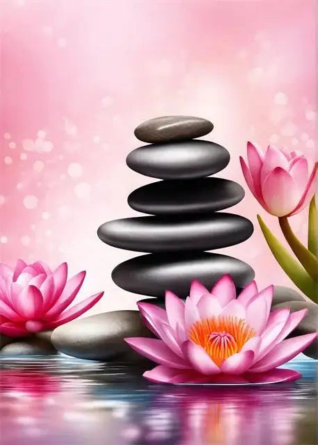Spa Zen Cherry Blossom, Lily Pink Lotus Canvas, Print Posters, Art for Fitness/Yoga Studio