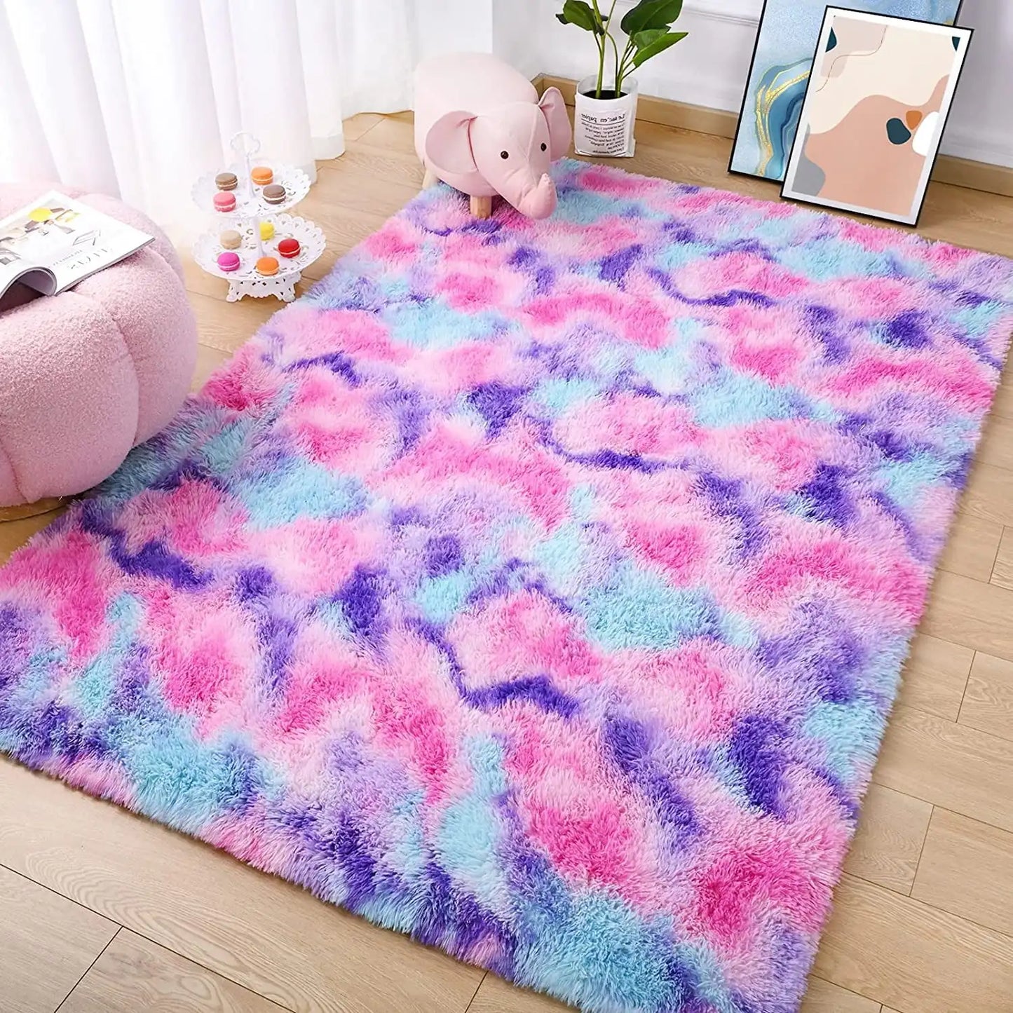 Super Soft Plush Tie Dye Velvet Rugs, Shaggy Rug For Living Room/Bedroom
