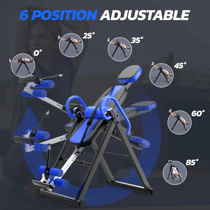 Heavy Duty Inversion Table, Headrest, Adjustable, Protective Belt, Back Stretcher, Pain Relief Therapy