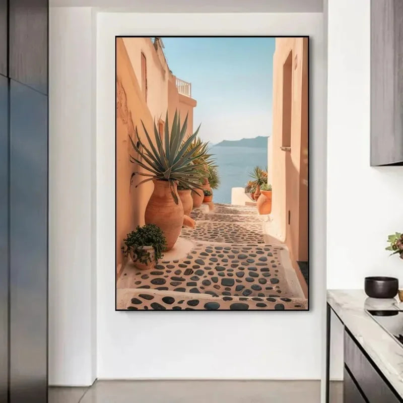 Modern Greece Summer Coast Santorini Travel Landscape Posters And Prints, Canvas Printing, Wall Art