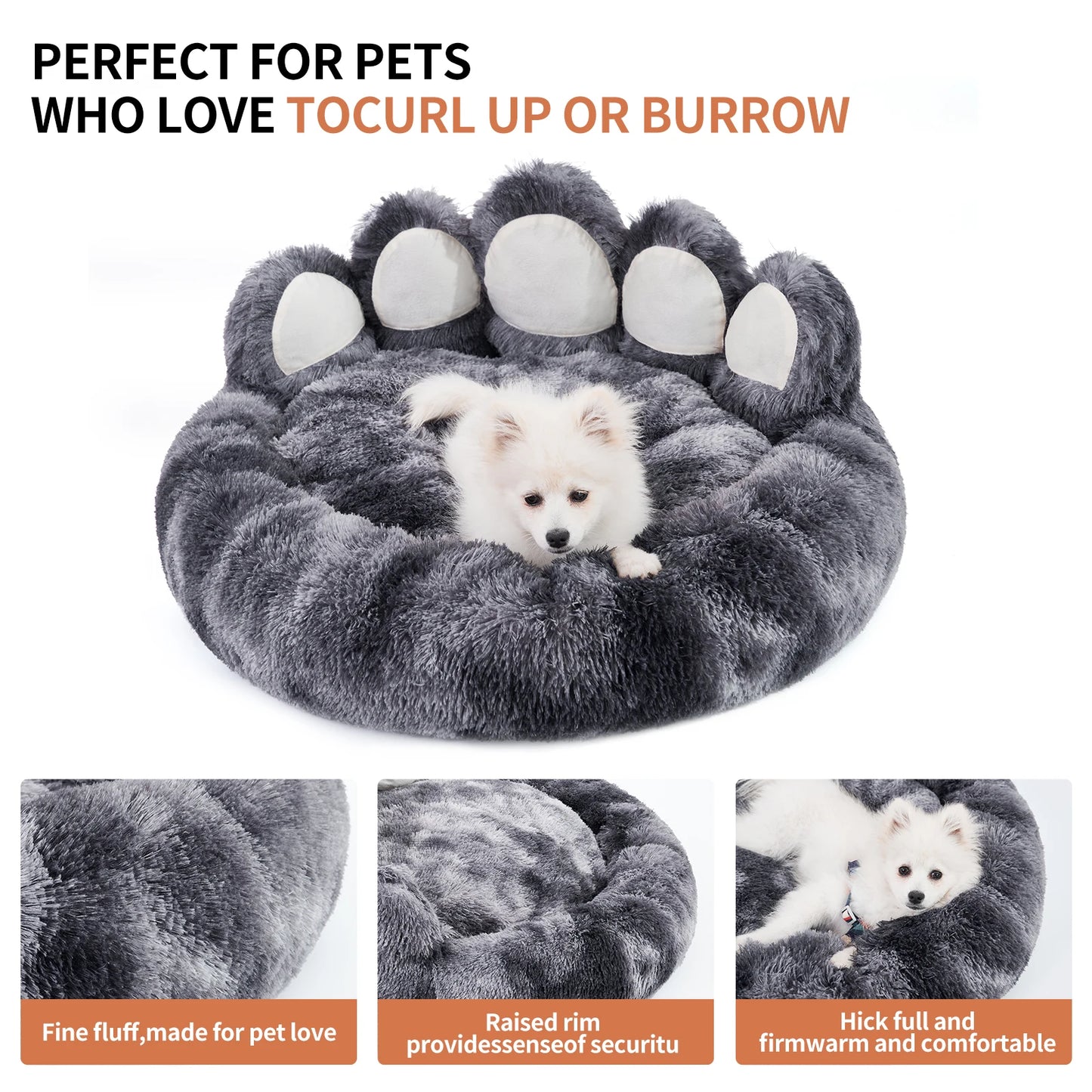 Warm, Cozy, Comfy Pet Dog Bed, Paw Shape