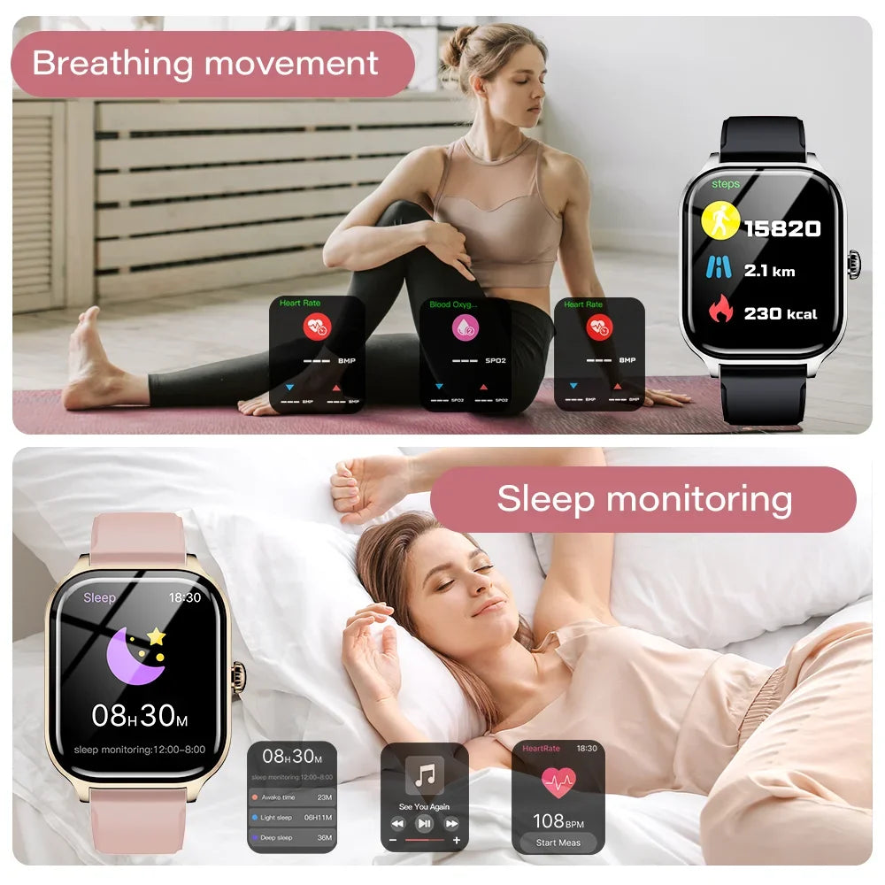 Smart Watch Men/Women Heart Rate Monitor, Sports Fitness, Waterproof, Voice Call for Android IOS