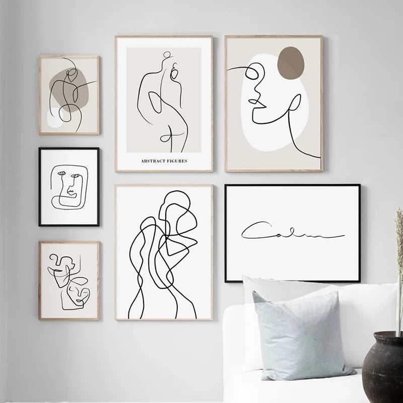Abstract Posters, Minimalist Wall Art Canvas Painting ,Line Body Face Art Prints, Nordic Wall Pictures