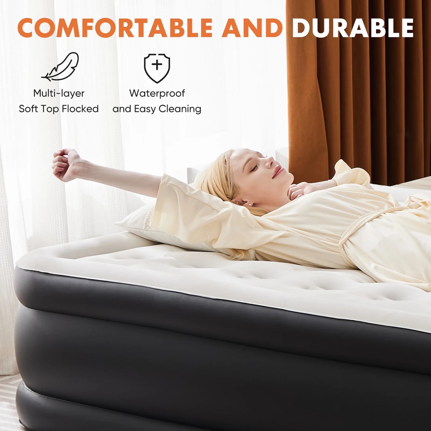 Queen/Twin Size Air Mattress, Blow-Up, Double Height, Non-Slip Bottom, Home or Camping