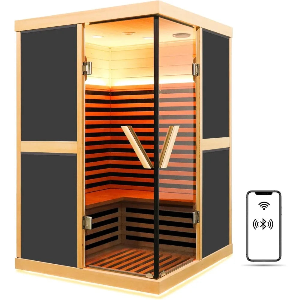 Infrared Indoor Dry Sauna, 1980W Phototherapy Lamp, Canadian Fir Wood, 2-3 people, Bluetooth Speaker