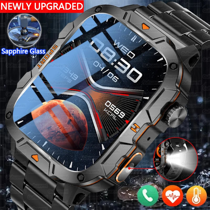 Military Grade Smart Watch Men, 1.96" AMOLED Screen, 5ATM Waterproof Sports Fitness Tracker