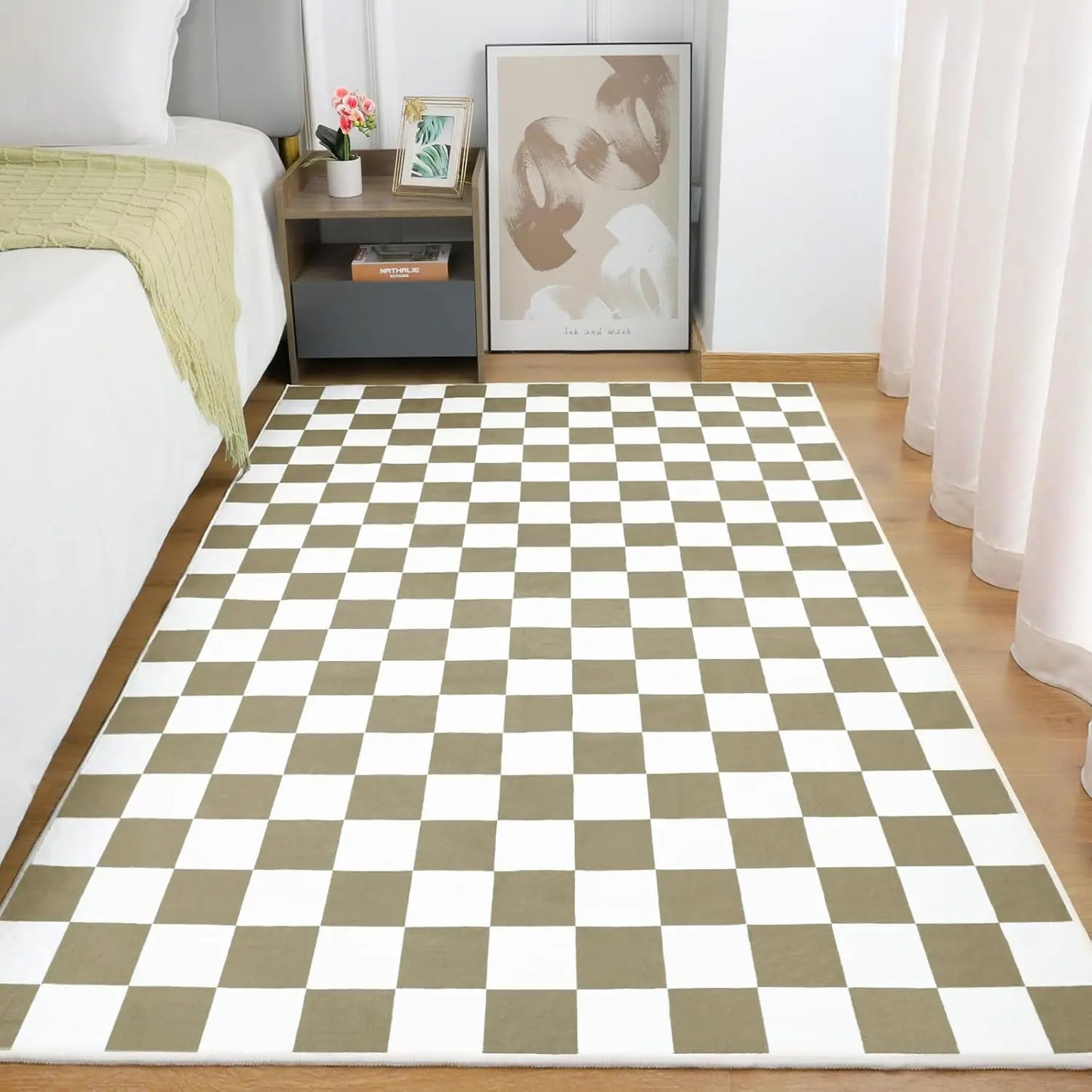 Black and White Checkered Rug for Living Room, Bedroom, Washable, Non Slip, Stain Resistance