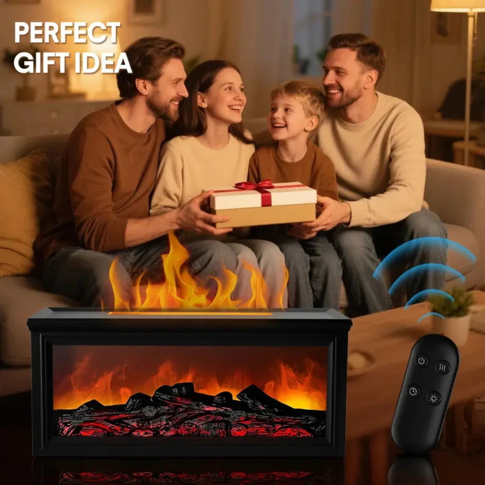 Premium Essential Oil Diffuser with Realistic Fireplace Flame Effect, USB-C Charging, 9.47oz Capacity, 7 Color LED Lights