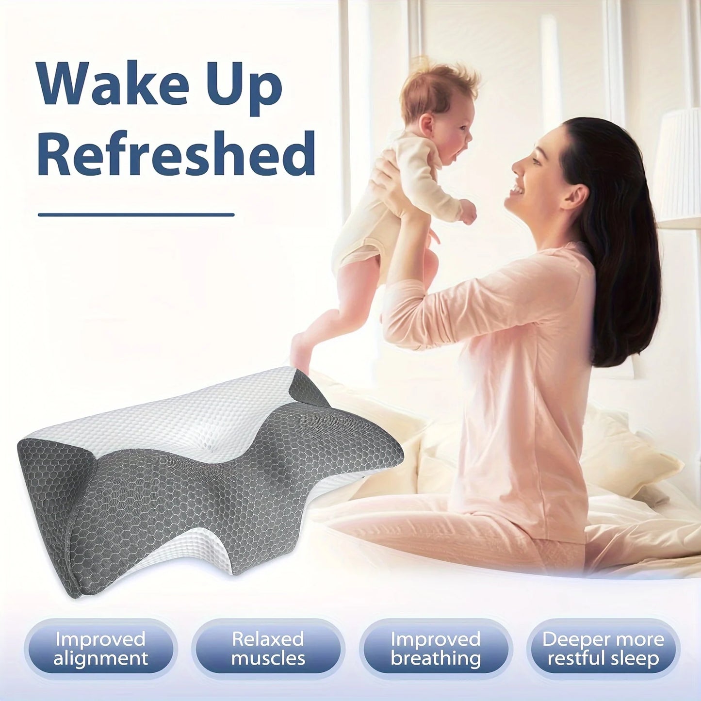 Cervical Memory Foam Pillow For Neck/Shoulder Pain, Ergonomic Orthopedic Sleeping, Contoured Support, Side Sleepers