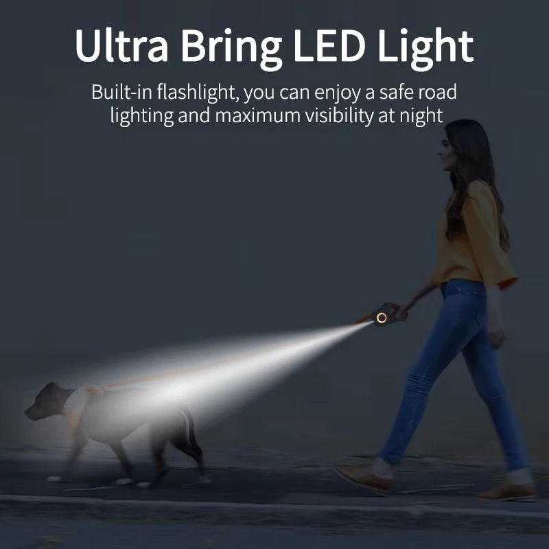5M Automatic Retractable Dog Leash, Led Flashlight, Durable Nylon Lead