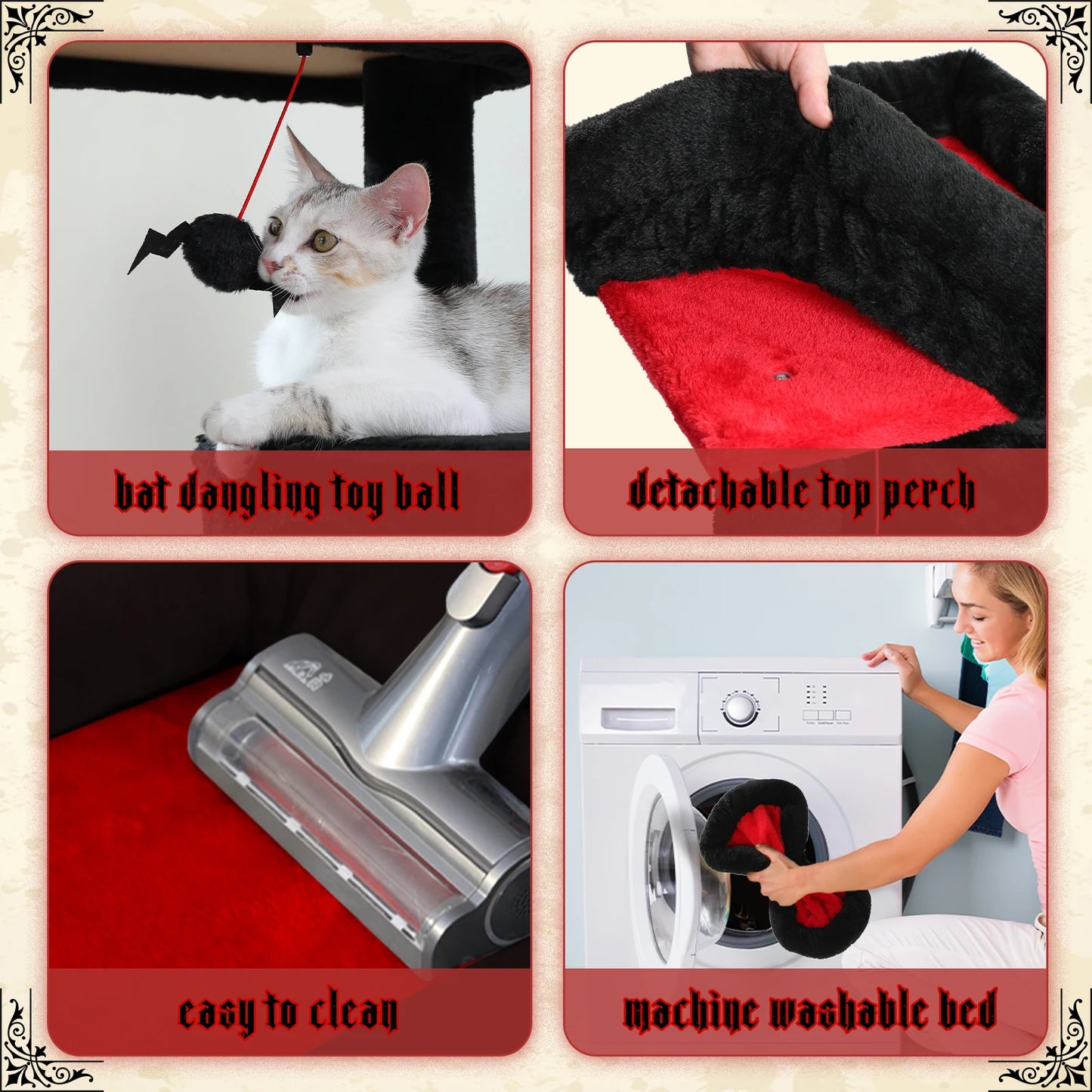 Cat Tree Suitable for 2-3 Cats with Large Hammock, Sisal Scratch Posts, Cozy Condo and Top Perch