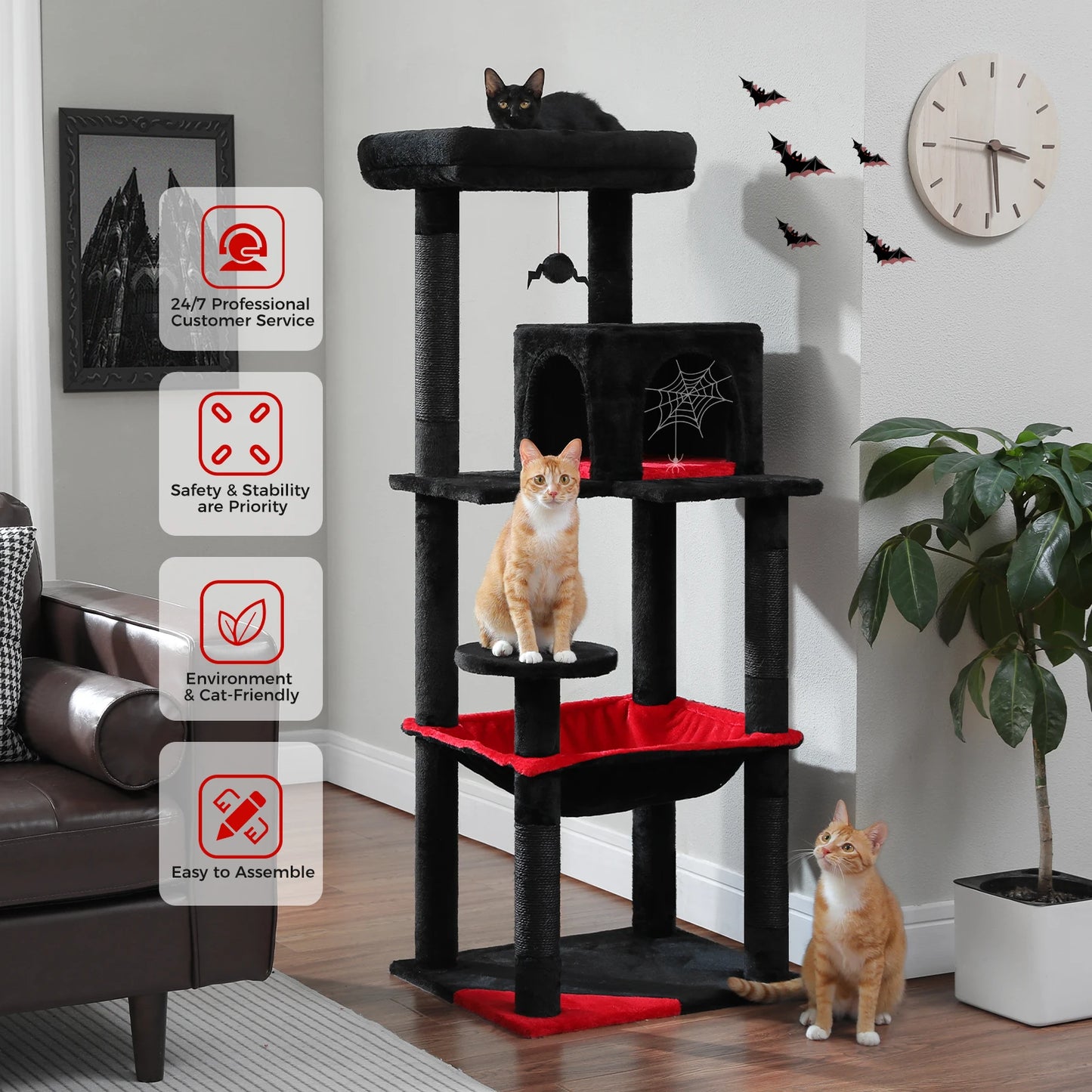 Cat Tree Suitable for 2-3 Cats with Large Hammock, Sisal Scratch Posts, Cozy Condo and Top Perch