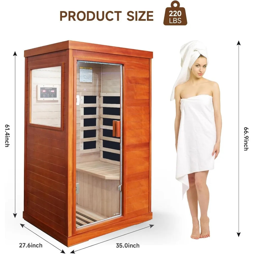 Compact Infrared Sauna Room, Low EMF Heating Panel, Ambient LED Lights, Built-in Speakers