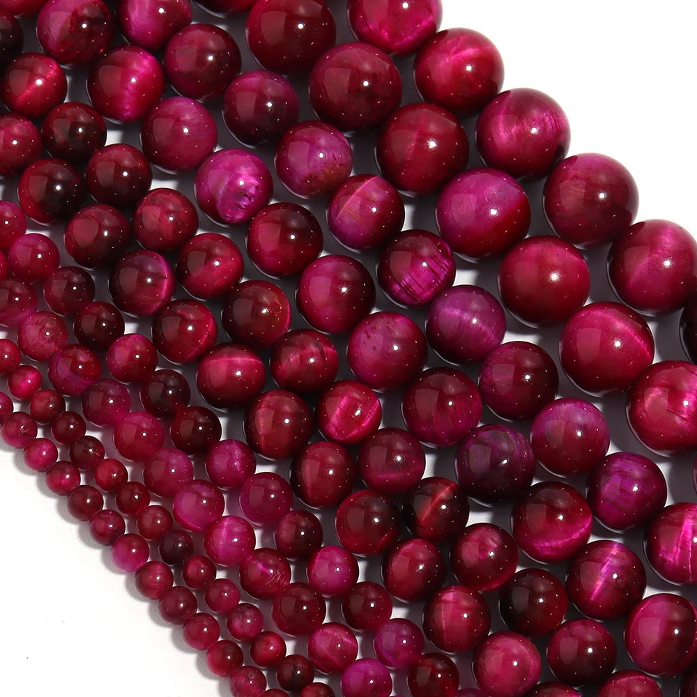 Natural Stone, Hot Pink Tiger Eye Beads, Round Spacer Beads For Jewelry Making