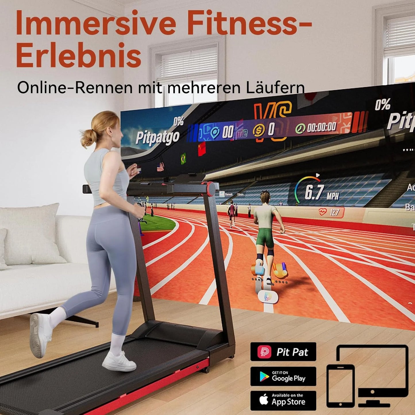 Foldable Treadmill, Adjustable 6% Incline, LCD APP Data