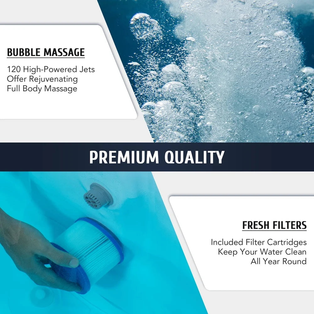 Inflatable Round Spa Hot Tub, 6 Adults, 130 Massage Jets, PVC Heated, Portable Jacuzzi, Easy Setup, Cover and Filter Cartridges