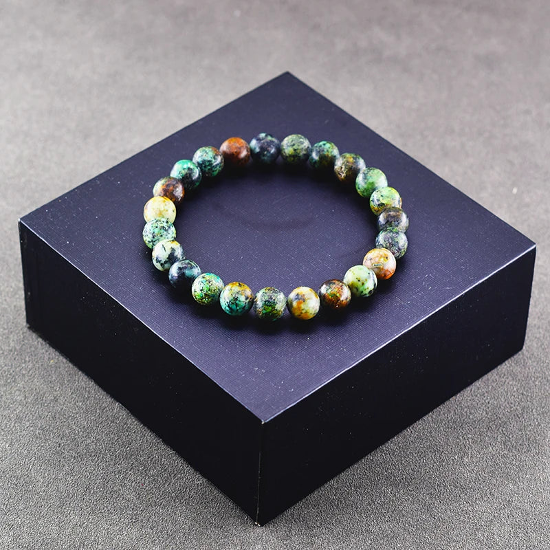 Handmade Real Natural African Stone Beads, Yoga Mala Jewelry, Green Moss Agates Beaded Bracelet
