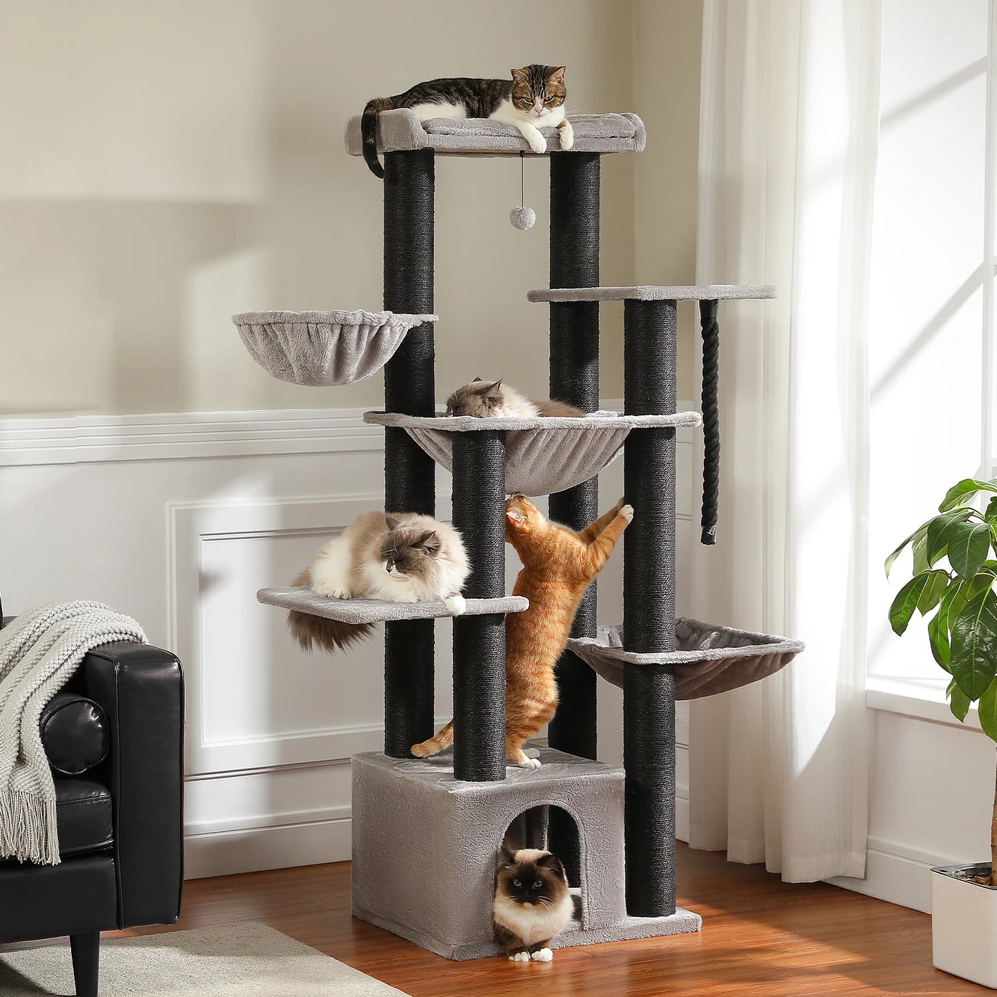 Multi-Level Cat Tree with Scratching Posts, Cozy Condo, Super Large Perch, Deep Hammocks