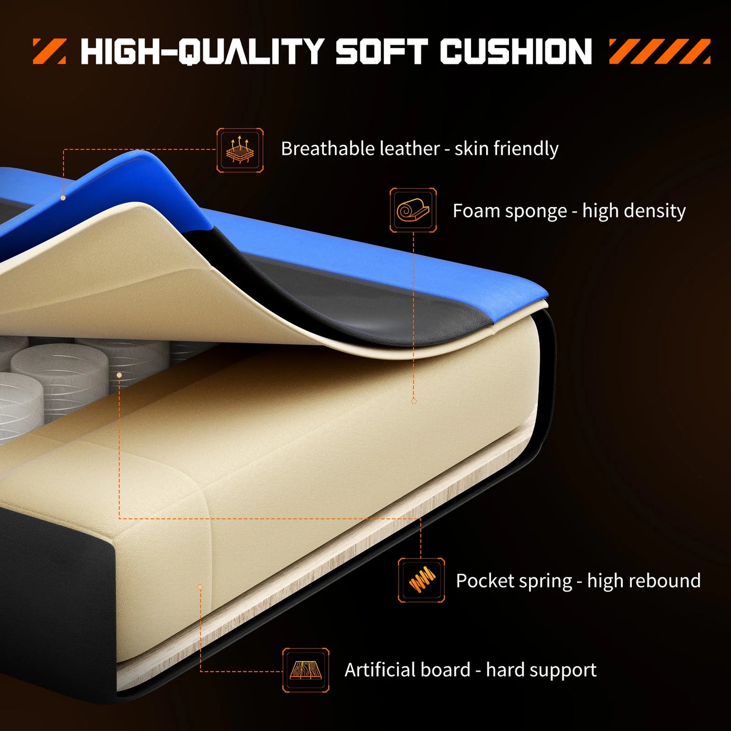 JHK Ergonomic Racing Gaming Chair Adjustable Swivel PU Leather with Headrest and Lumbar Support