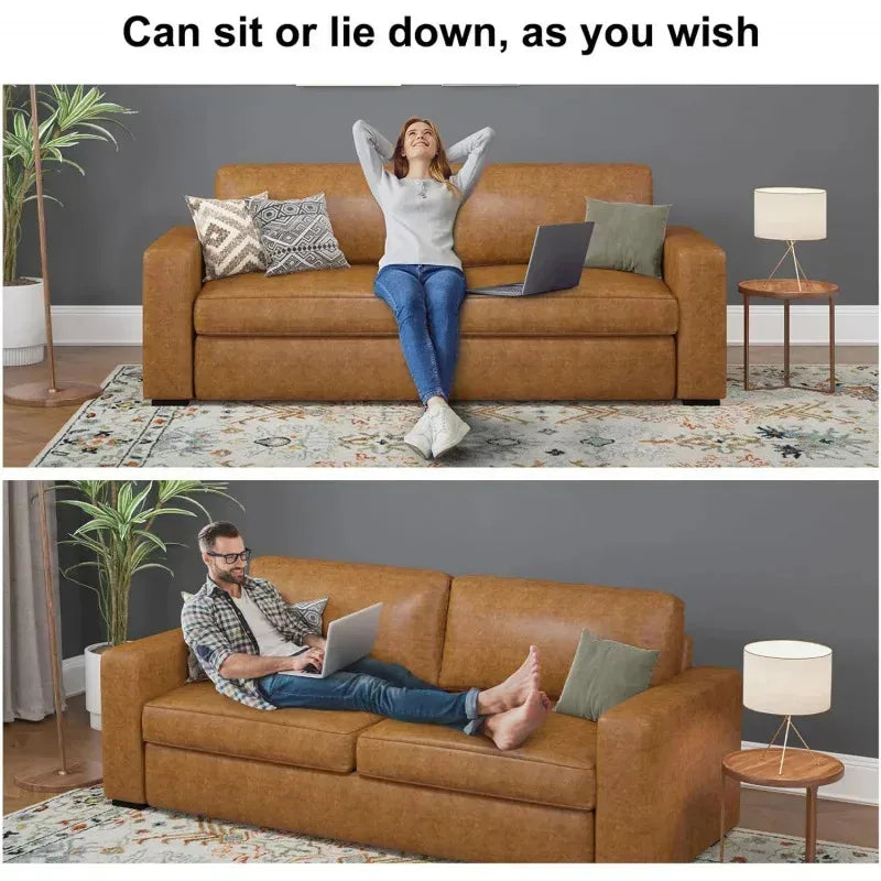 Oversized Faxu Leather Upholstered Sofa Deep Seats