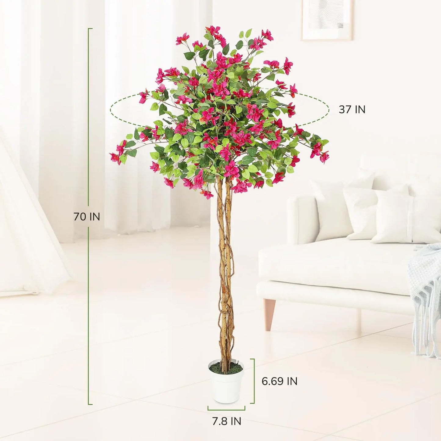 Artificial Bougainvillea Flower Tree, Indoor, White Pot, Home Decoration
