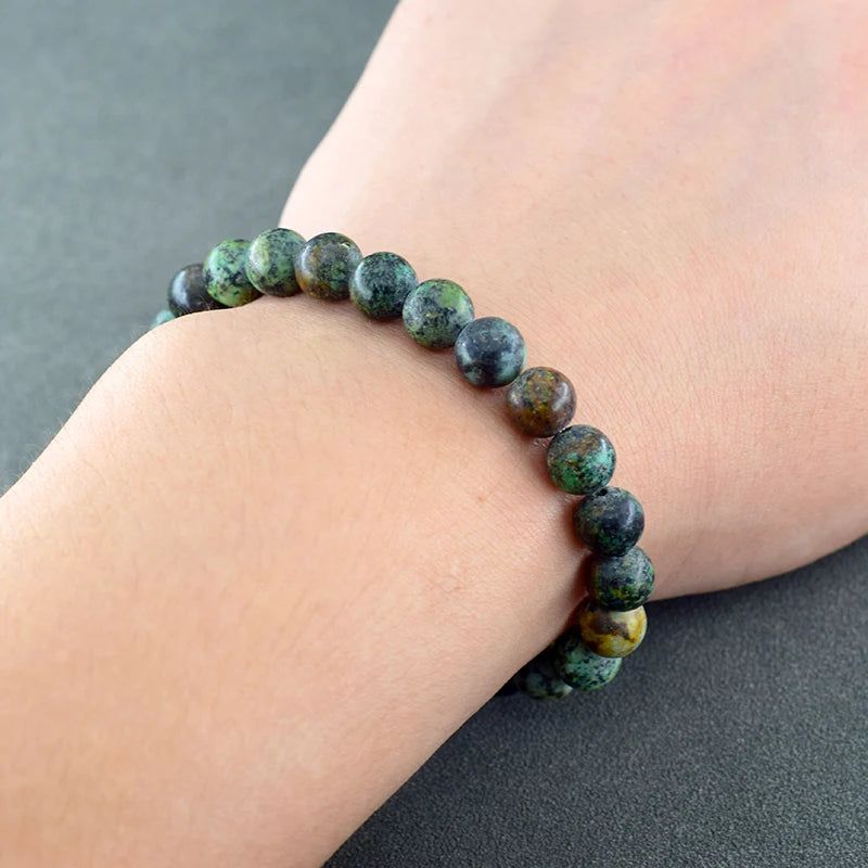 Handmade Real Natural African Stone Beads, Yoga Mala Jewelry, Green Moss Agates Beaded Bracelet