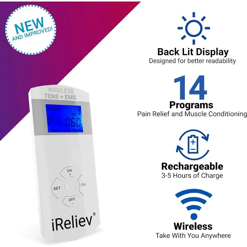 Wireless TENS + EMS Therapeutic Wearable System, Muscle Stimulator, Pain Relief