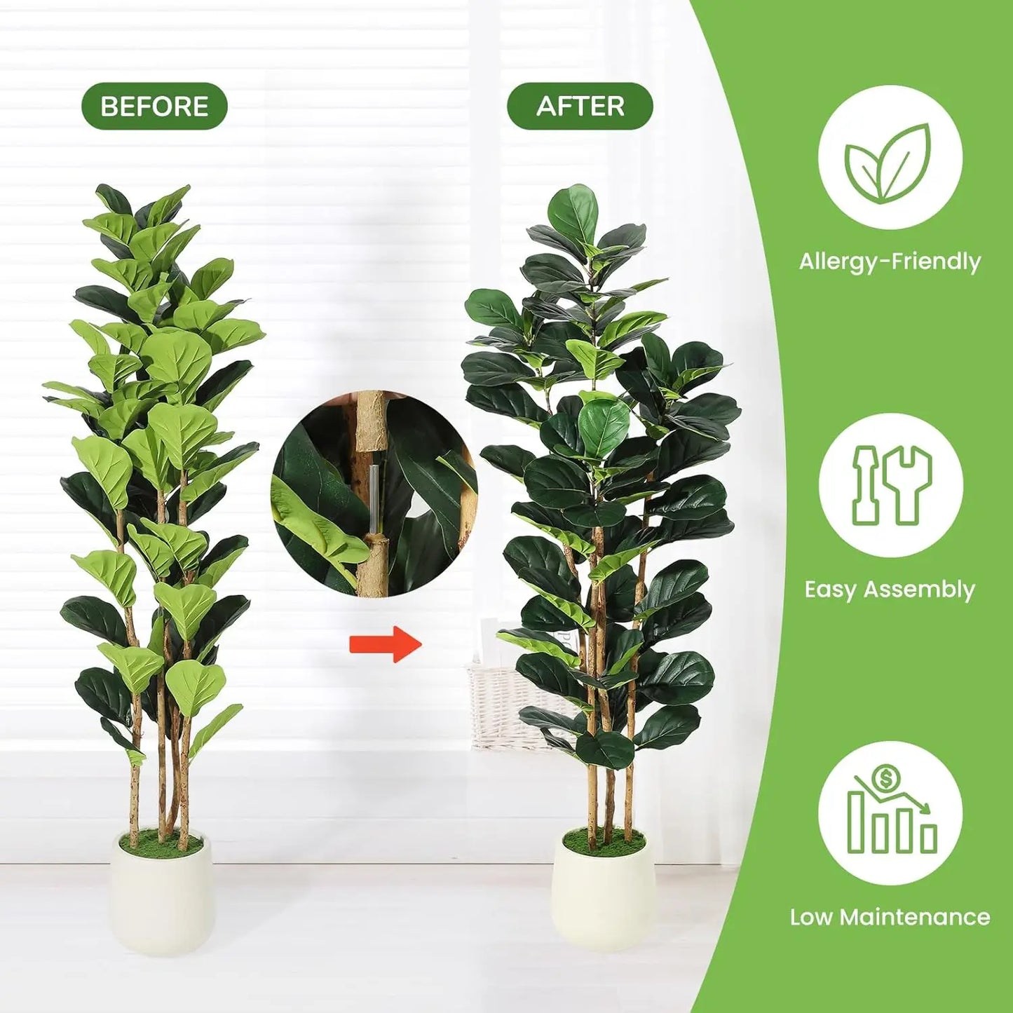 Artificial Fiddle Leaf Fig Tree, Pot Included