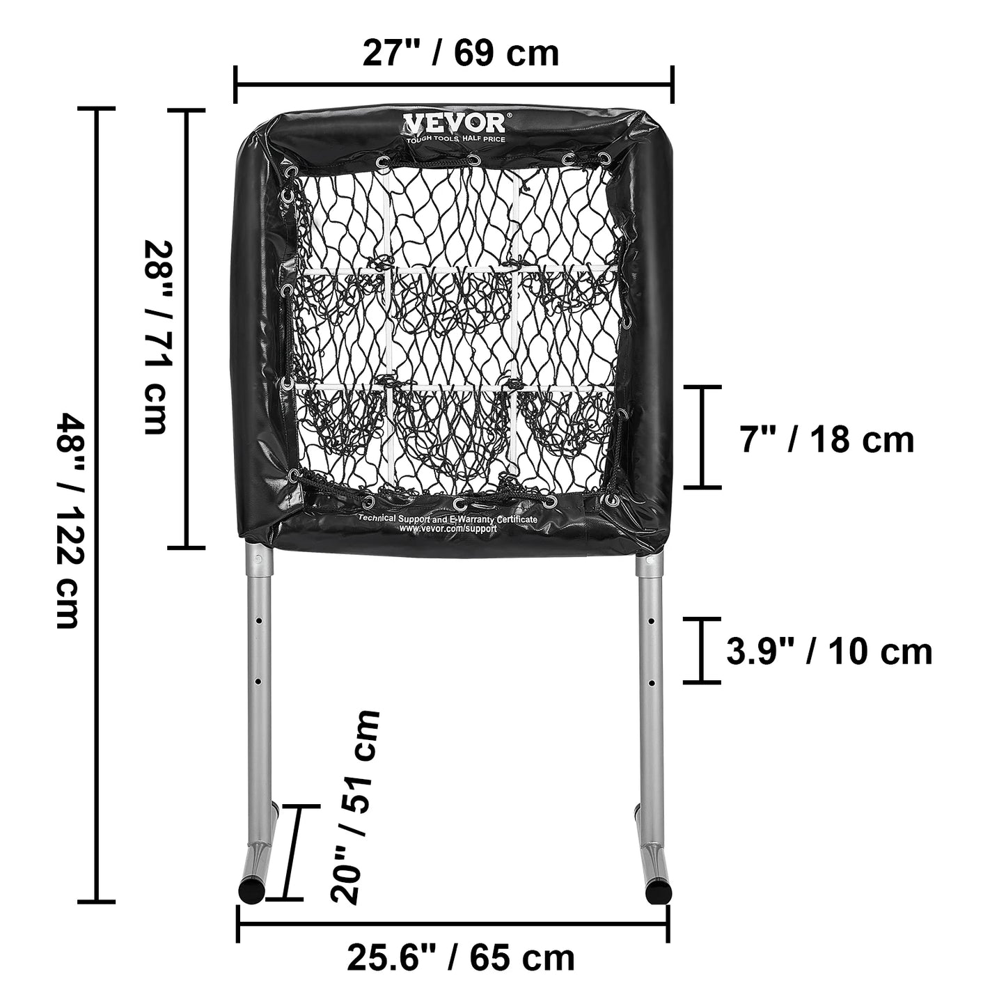 Baseball/Softball Training Net, Hitting/Pitching Practice, Height Adjustable