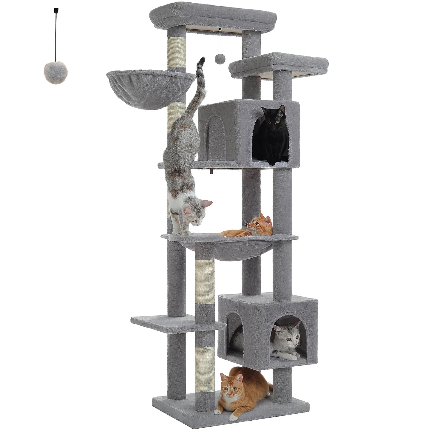 Tall Cat Tower for Indoor Cats, Multi-Level Plush Condo with Scratching Posts, Perches, Caves