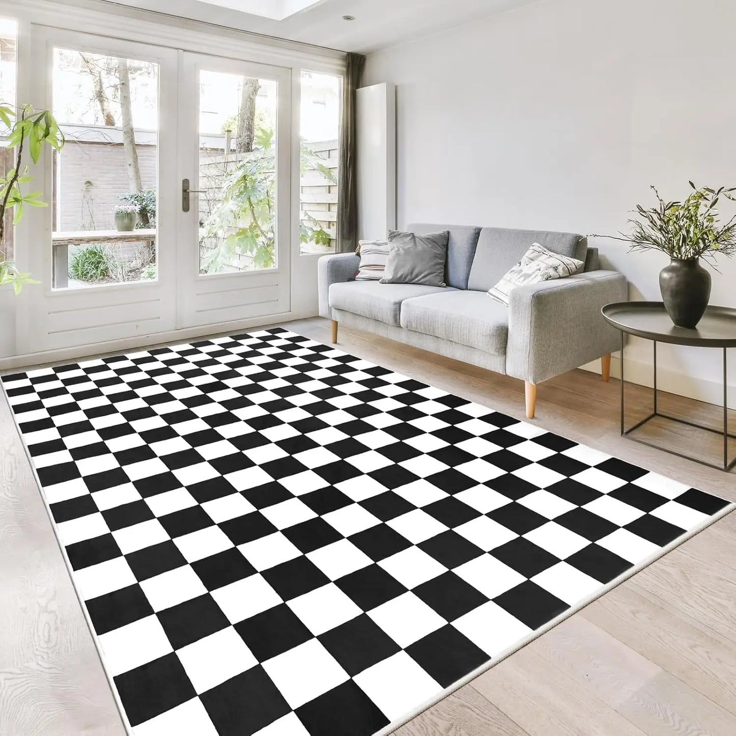 Black and White Checkered Rug for Living Room, Bedroom, Washable, Non Slip, Stain Resistance