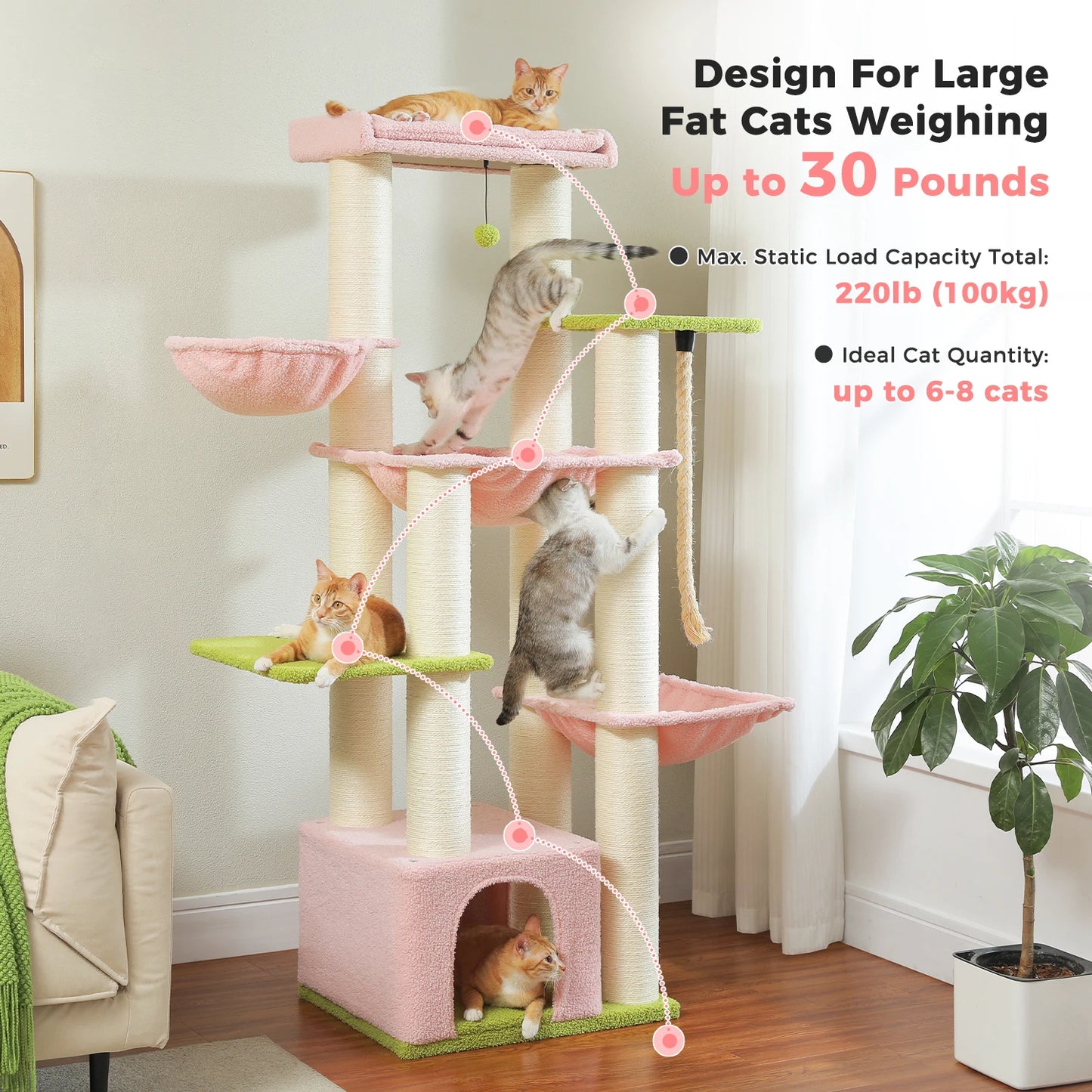 Multi-Level Cat Tree with Scratching Posts, Cozy Condo, Super Large Perch, Deep Hammocks