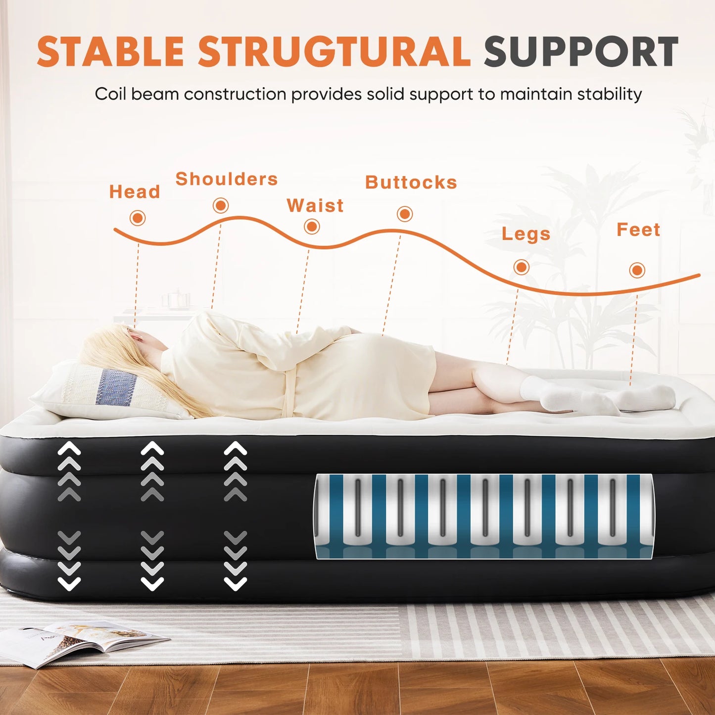Queen/Twin Size Air Mattress, Blow-Up, Double Height, Non-Slip Bottom, Home or Camping