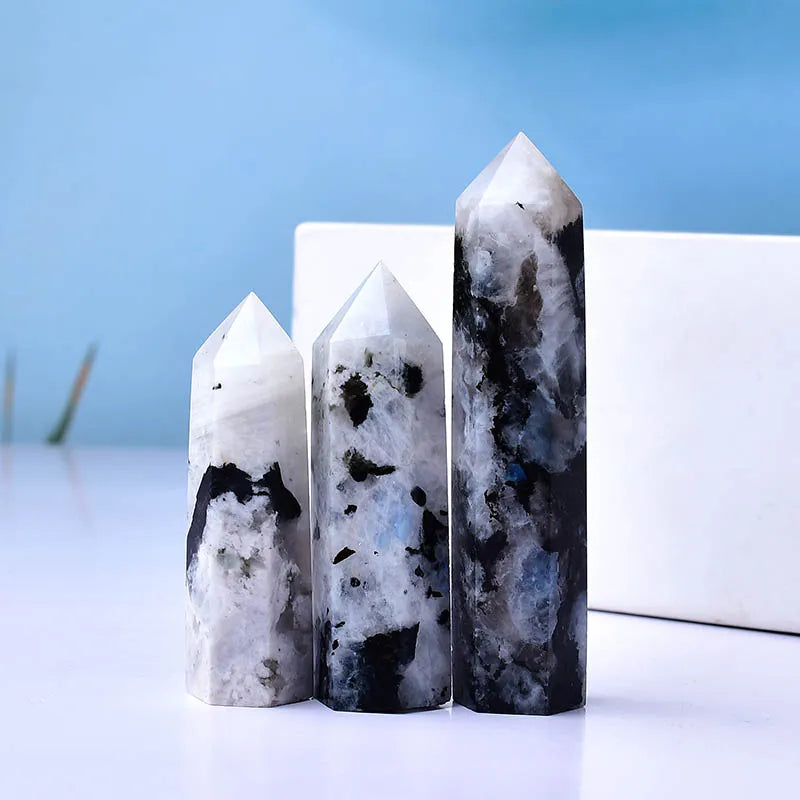 Natural Crystal Moonstone, Polished Crystal Point, Healing Stone, Hexagonal Prisms