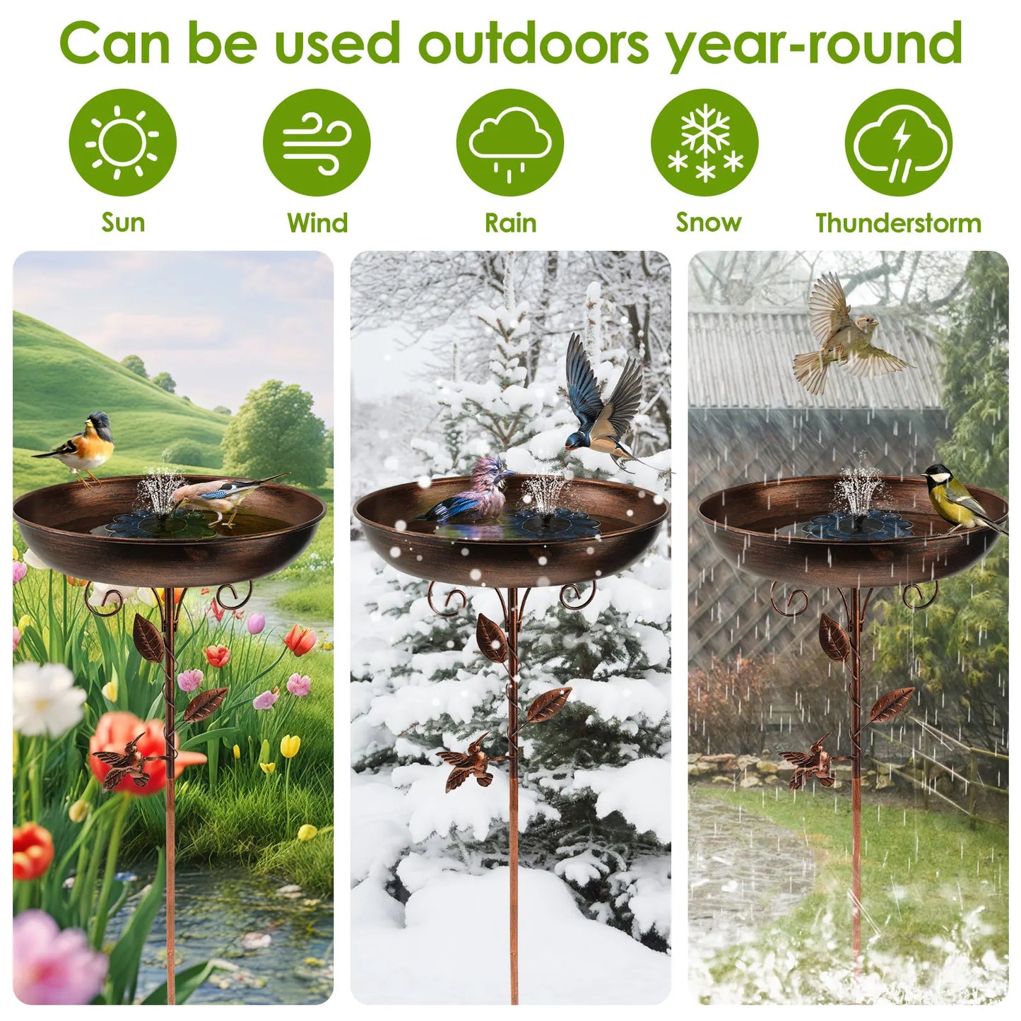 Solar Bird Bath, Polysilicon Board Fountain Pump, Versatile Solar Power