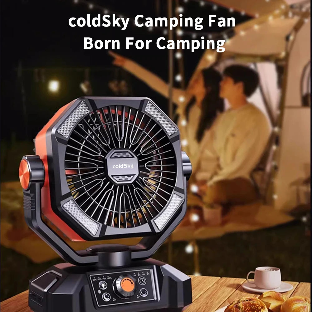 20000mAh Battery Outdoor/Indoor Camping Fan, 4 LED Lantern, 8 Speeds, Portable, Desk/Tent/RV