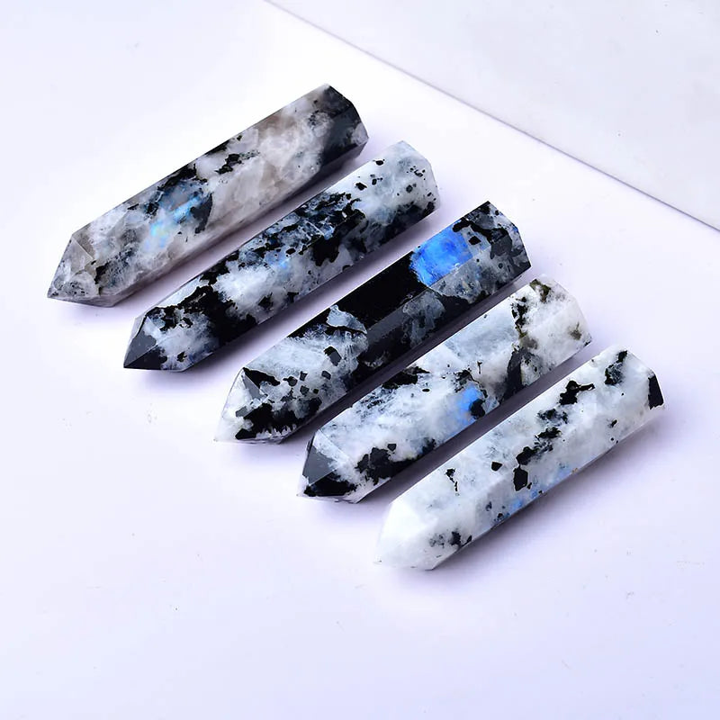 Natural Crystal Moonstone, Polished Crystal Point, Healing Stone, Hexagonal Prisms