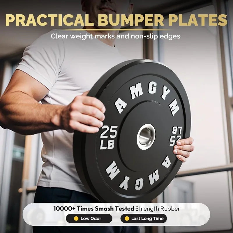 Free Weights, Steel Bumper Plates, Rubber Coated, 2 Inch Barbell Sets, Strength Training & Weight Lifting