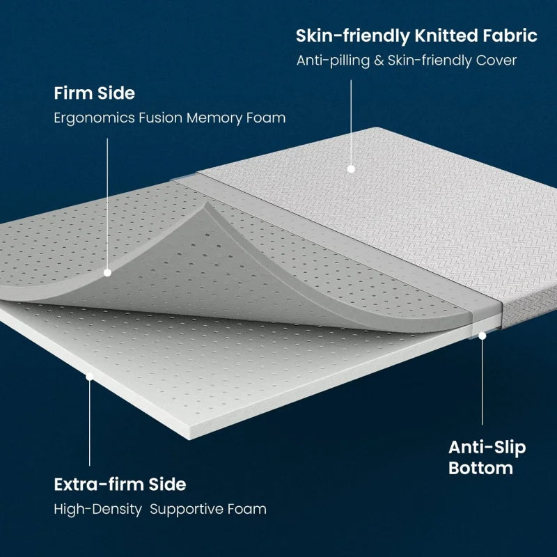 Mattress Topper 3 Inch King Size - Extra Firm Memory Foam Bed Topper for Pain Relief - Copper Gel Bamboo Charcoal Green