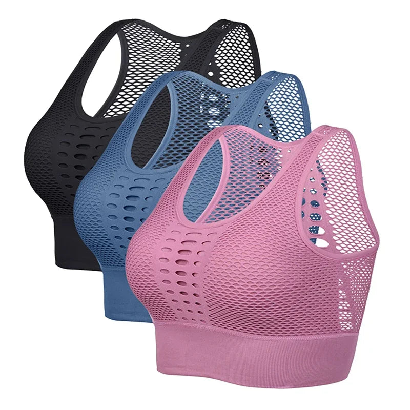 Seamless, Breathable, Active, Mesh Sports Bra, Push-Up, Fitness, Yoga, Running