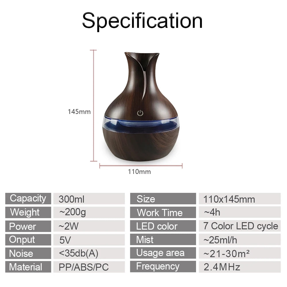 Air Humidifier, LED Lights, Aromatherapy Diffuser, Rechargeable