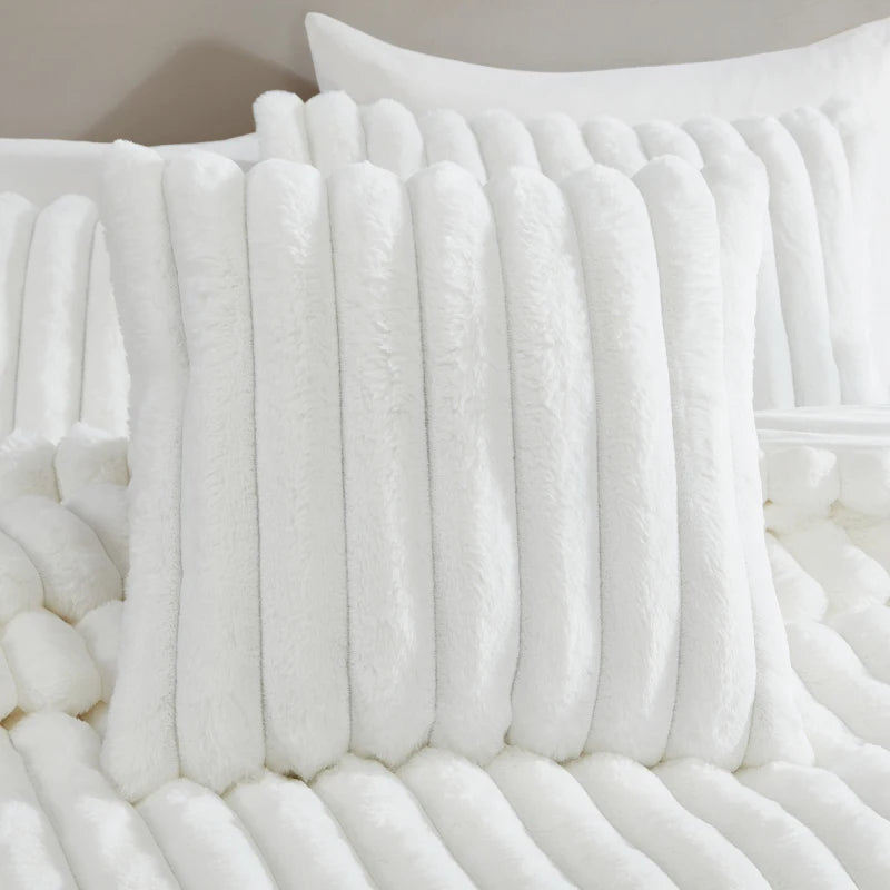 Everett Channel Faux Fur White 4 PC King Comforter Set