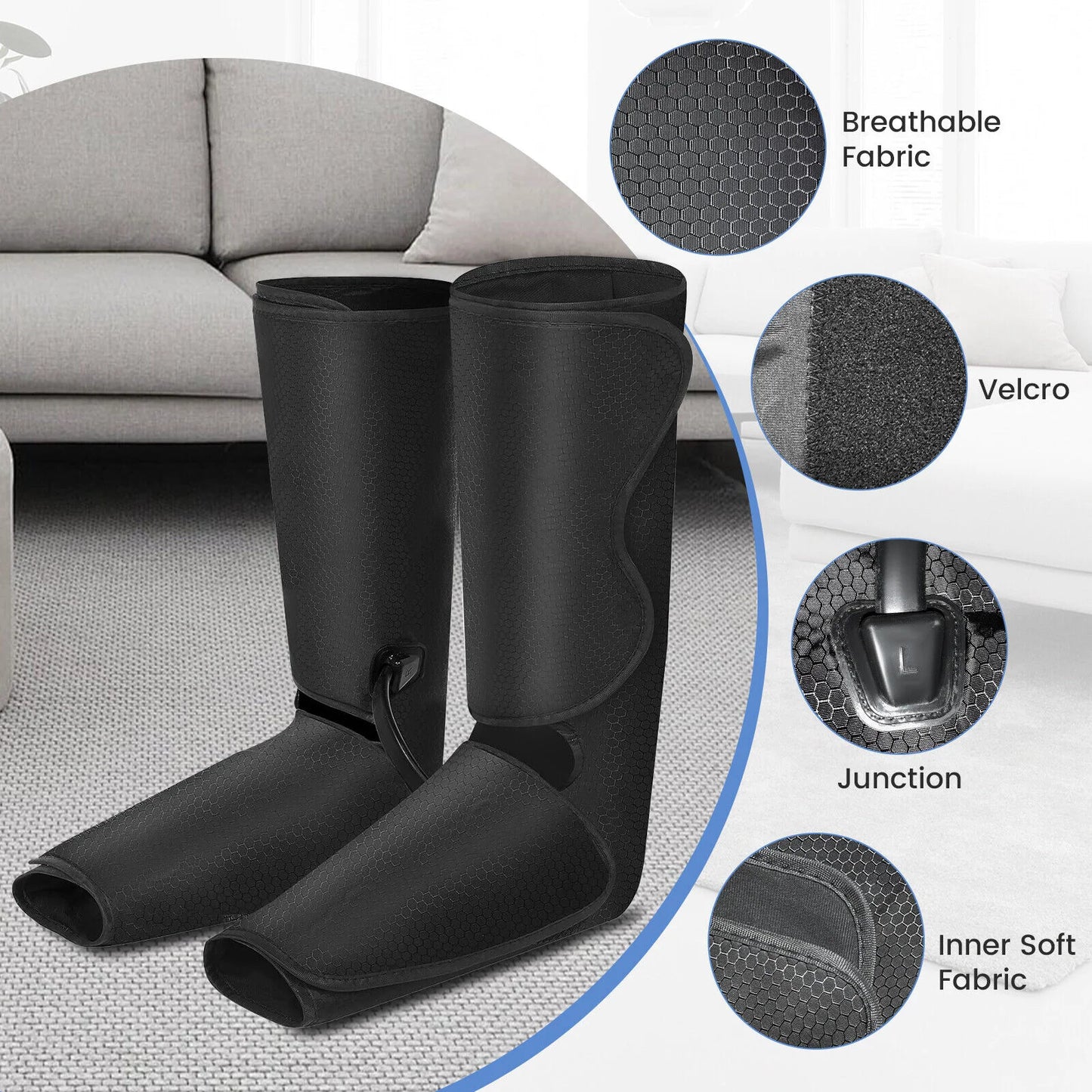 Air Compression, Leg/Foot/Calf Massager, Heat Circulation, 3 Modes, 3 Intensities