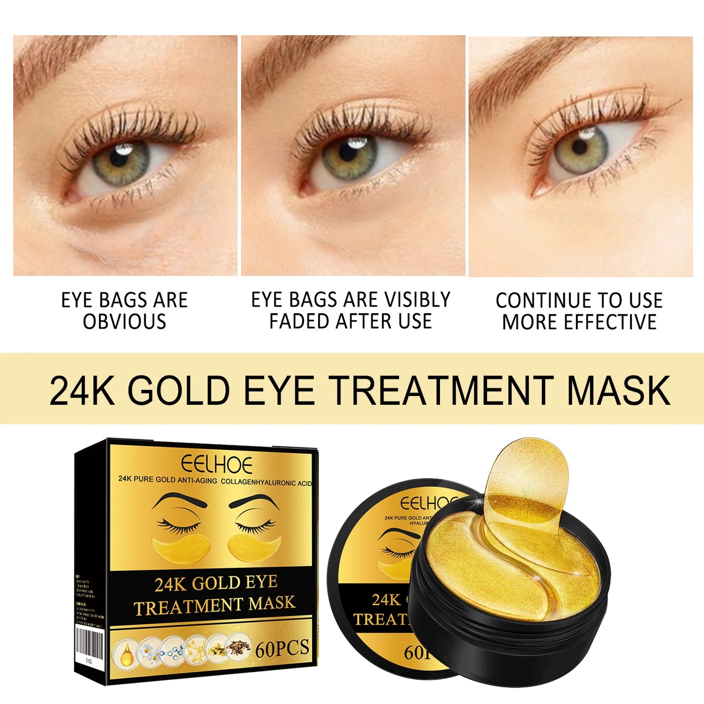 Eye Hydrogel Patches, Hydrating Under Eye Mask For Dark Circles, Puffiness, Firming Collagen Therapy, 60pcs