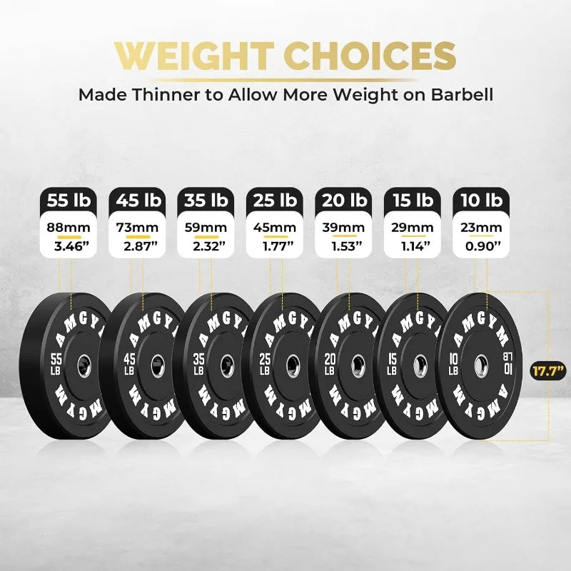 Free Weights, Steel Bumper Plates, Rubber Coated, 2 Inch Barbell Sets, Strength Training & Weight Lifting