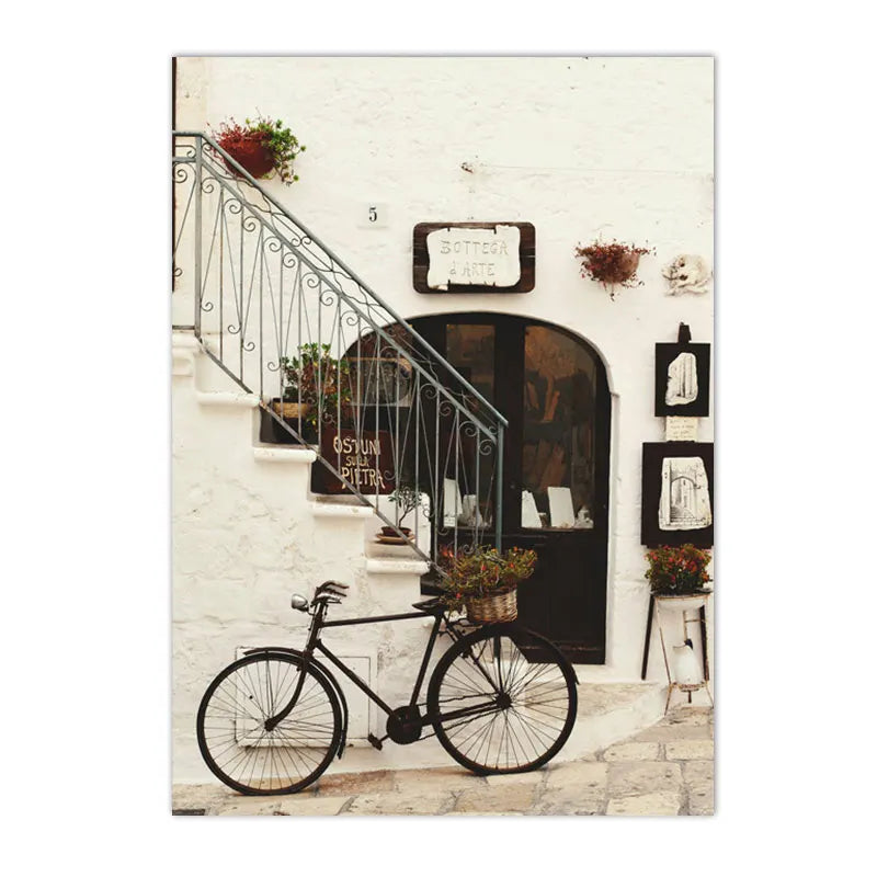 Spanish Italy Puglia Architecture Posters, Canvas Painting, Green Leaves, Indoor Plants, Wall Art Print Pictures