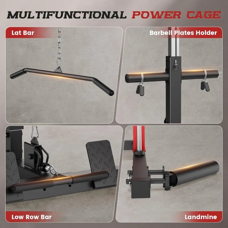 Smith Machine Power Rack, All-in-One Power Cage, Squat, LAT Pulldown, Cable Machine