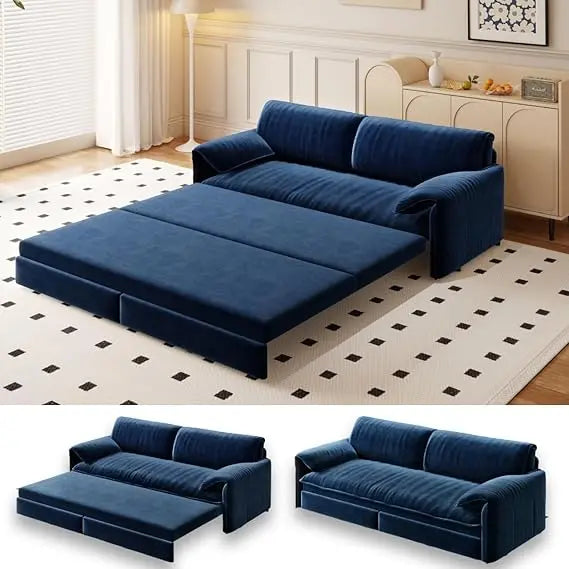 63.8" Futon Sofa Bed Queen Size, Pull Out Bed, 3-in-1 Convertible Sleeper Sofa with Side Pocket
