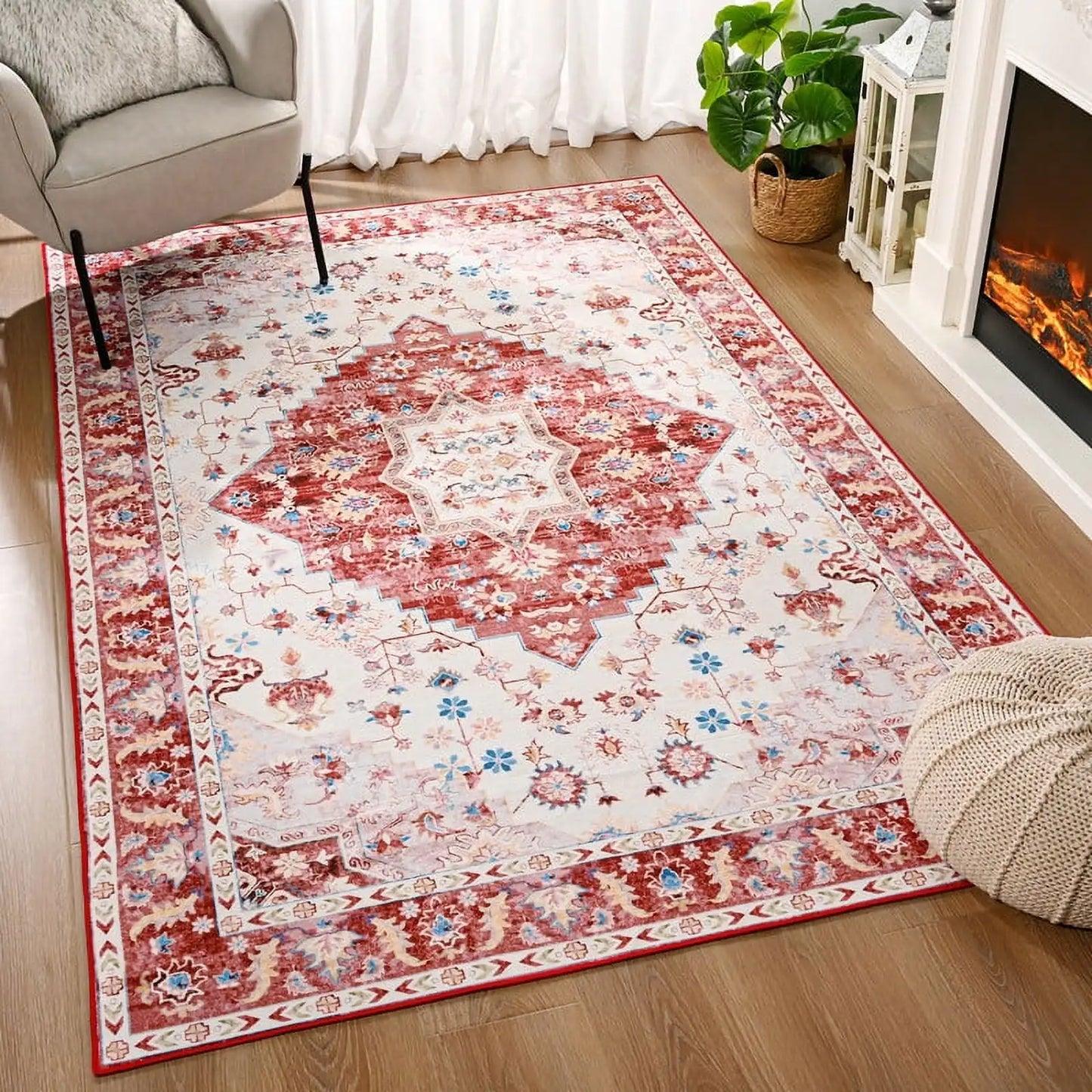 Soft Boho Rug for Living Room, Bedroom, Persian Area Vintage Rugs
